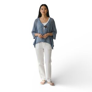 Nina Leonard Blue Textured Knit Button Front Cardigan Sweater XL